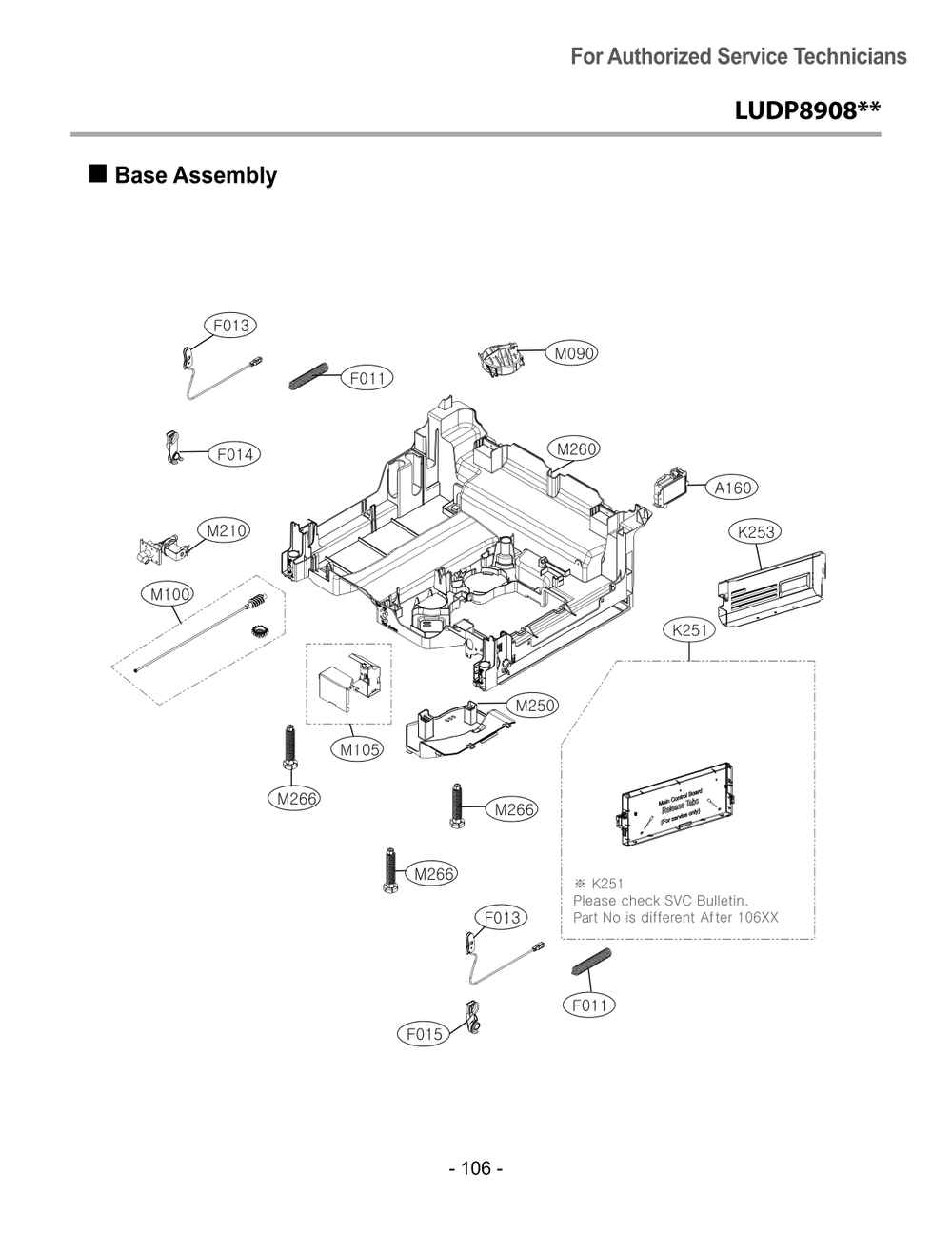 Base Assembly Diagram and Parts List for DUAG27HN ASTESNA LG Dishwasher