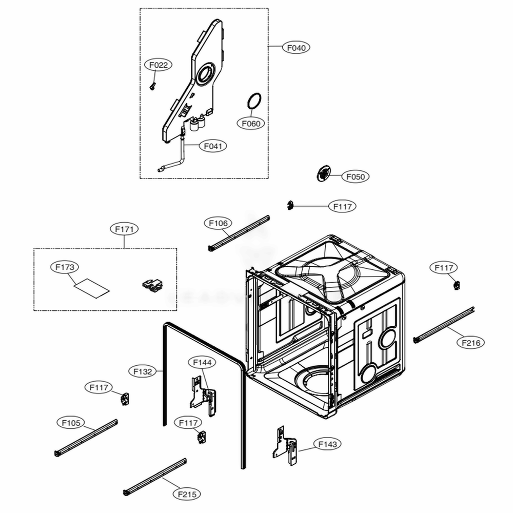 Tub Assembly Diagram and Parts List for LDPS6844AS ASSESNA LG Dishwasher