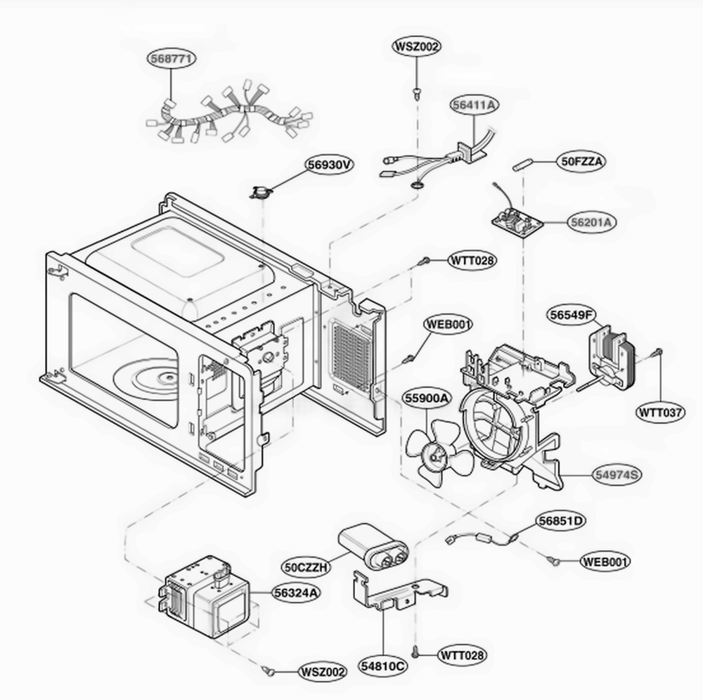 Interior Parts 2 Diagram and Parts List for MAB745W01 CW3EBBY LG Microwave