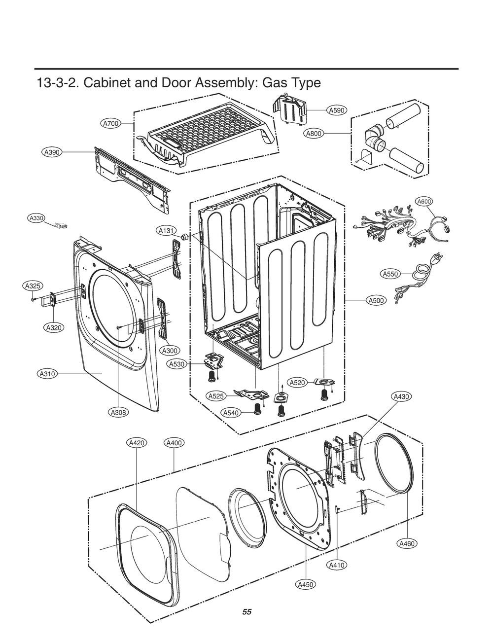 Cabinet And Door Assembly Diagram and Parts List for RN1851ASF ABWEEUS LG Dryer