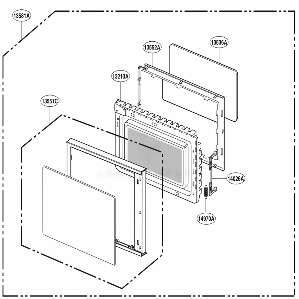 Door Parts Diagram and Parts List for MS2042DB CBKQEAS LG Wall Oven