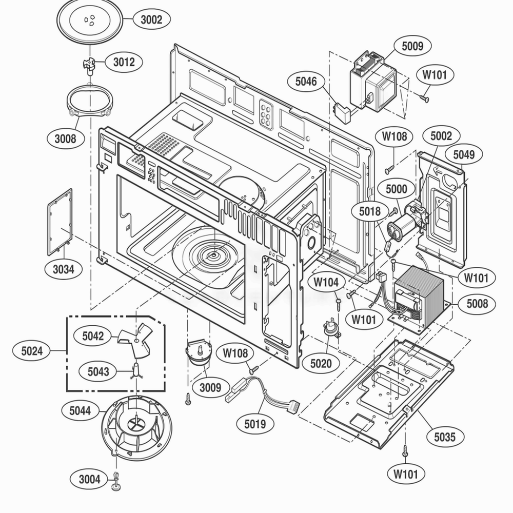Interior Parts 1 Diagram and Parts List for JMV8196ACS ASBEJEC LG Range