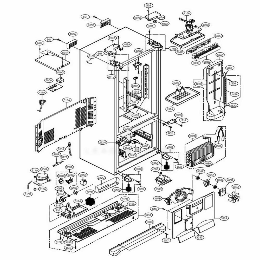 Case Parts Diagram and Parts List for LFC21770ST AST4LGA LG Refrigerator