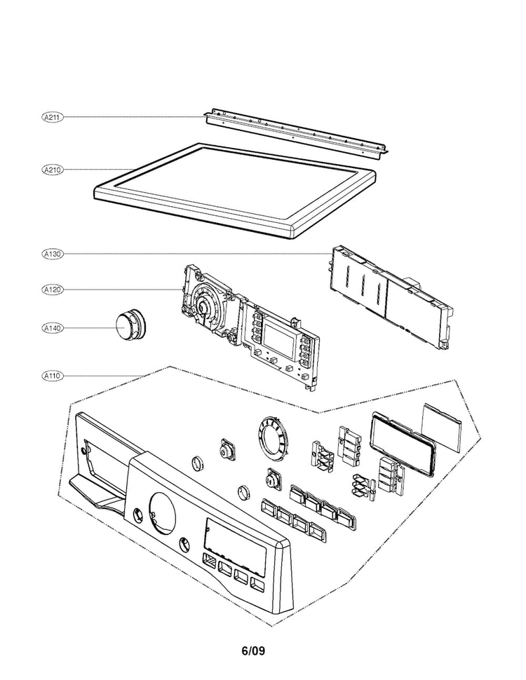 Control Panel And Plate Parts Diagram and Parts List for DLGX2802R  LG Dryer