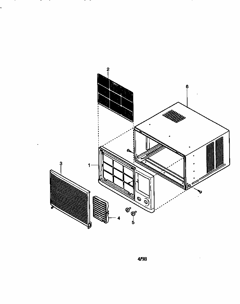 Cabinet And Front Grille Assembly Diagram and Parts List for 58078073890  Kenmore Air Conditioner