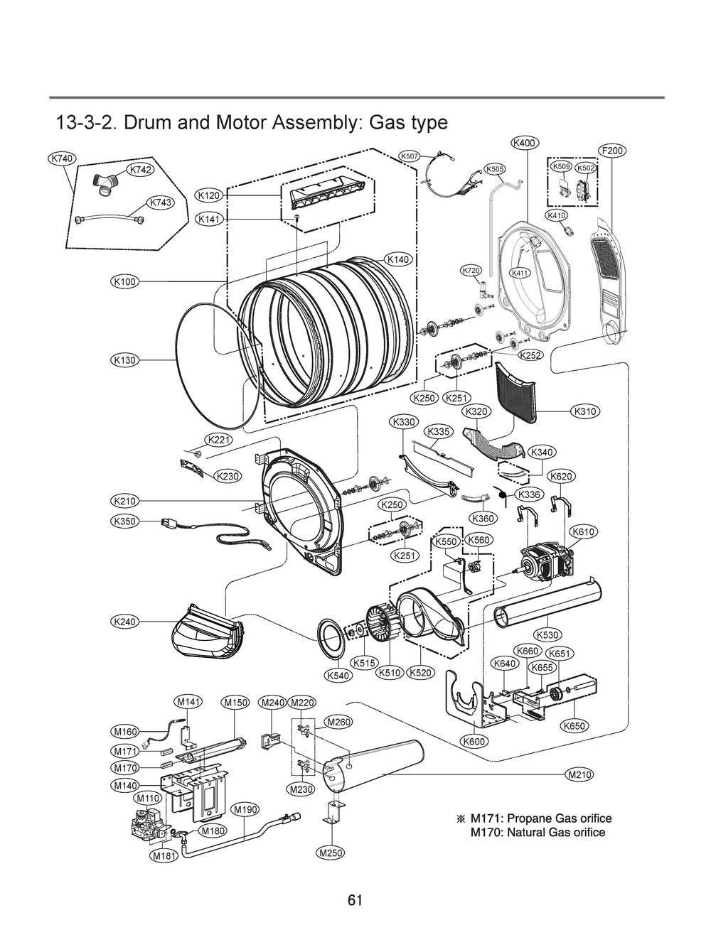 Drum And Motor Assembly Diagram and Parts List for RN13B5AS ABWESEU LG Dryer