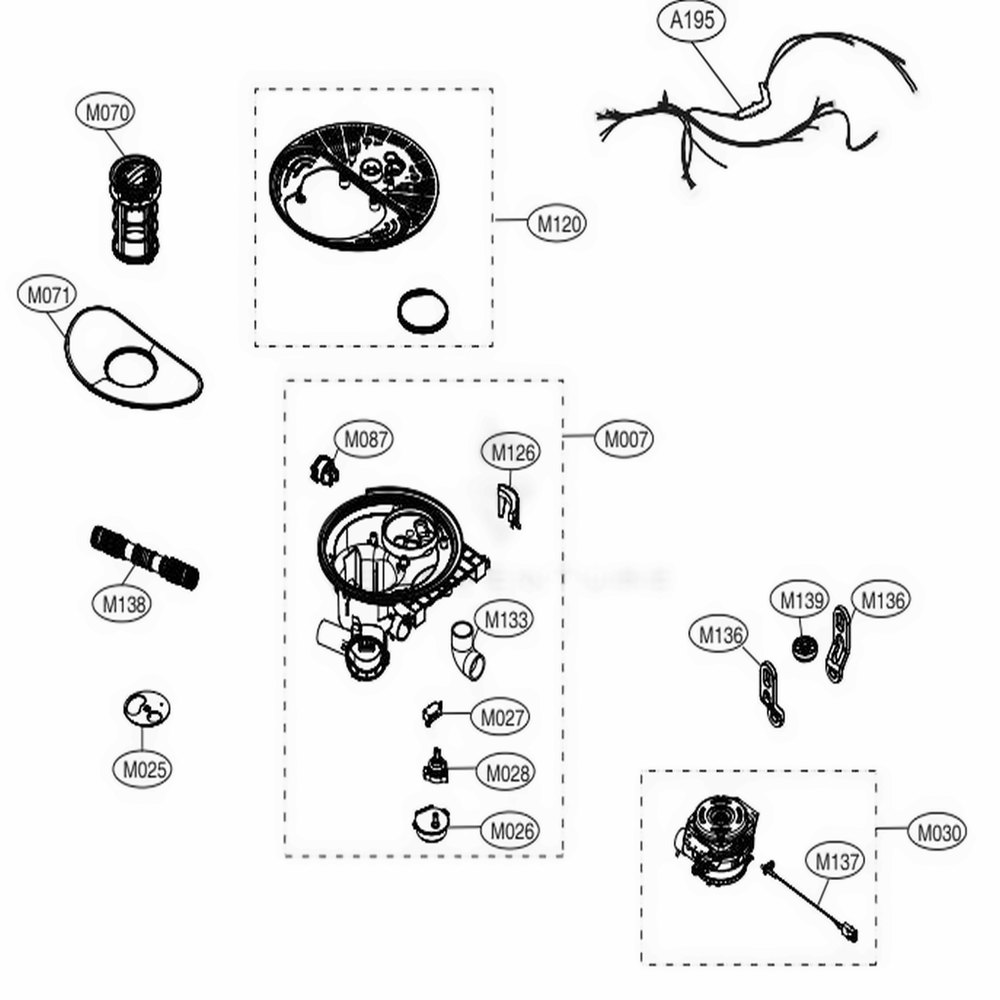 Sump Assembly Diagram and Parts List for LDP6797BM ABMEEUS LG Dishwasher