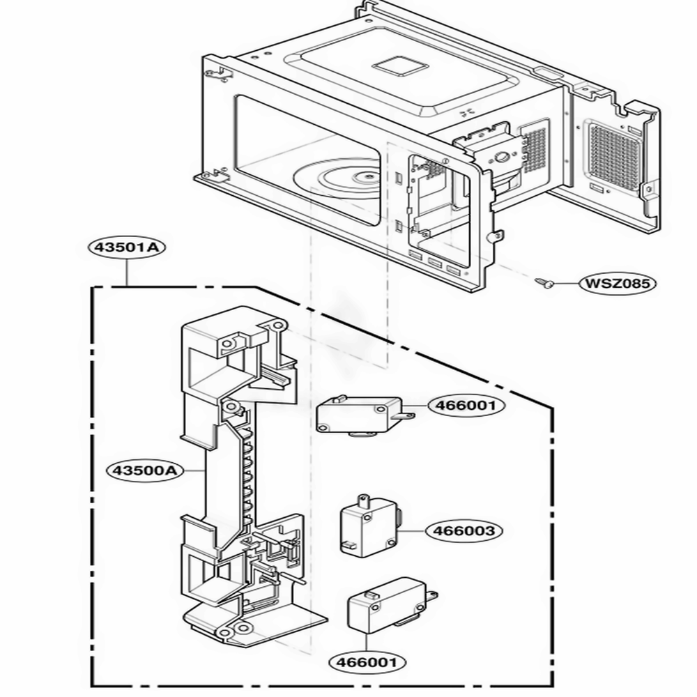Latch Board Parts Diagram and Parts List for JE1340GB SGEGEU LG Range