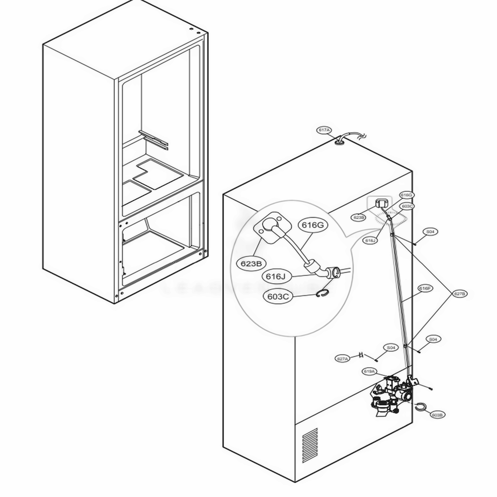 Valve And Water Tube Parts Diagram and Parts List for LMXS30786S ASTCNA0 LG Refrigerator