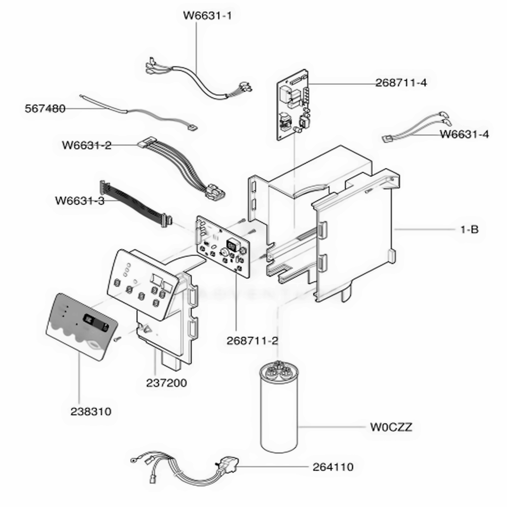 Control Box Assembly Diagram and Parts List for 580 AWYBSRS LG Air Conditioner
