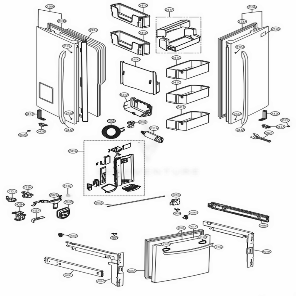 Door Parts Diagram and Parts List for LFXS24623W ASWCNA0 LG Refrigerator