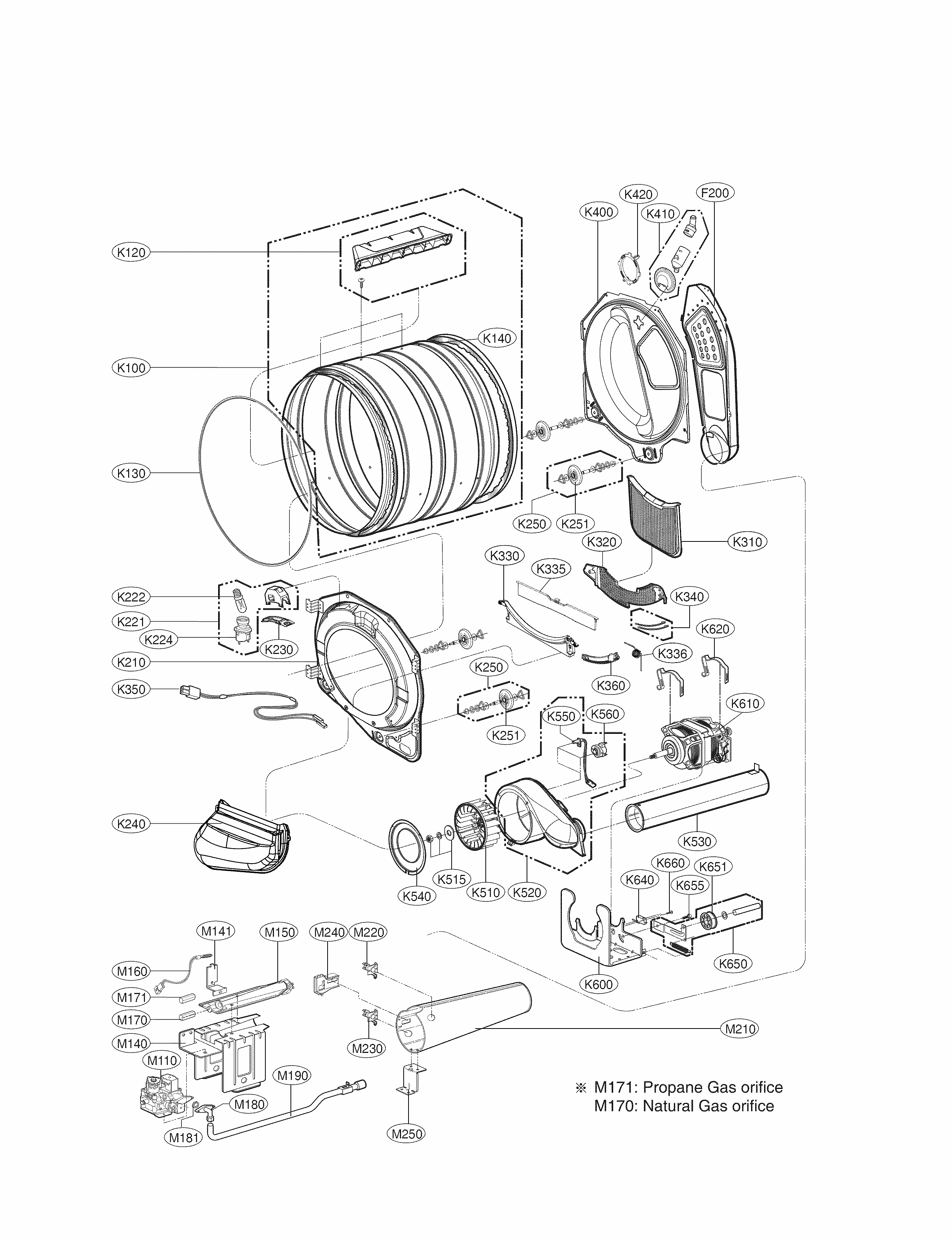 Drum And Motor Part Diagram and Parts List for 79691383410  Kenmore Dryer