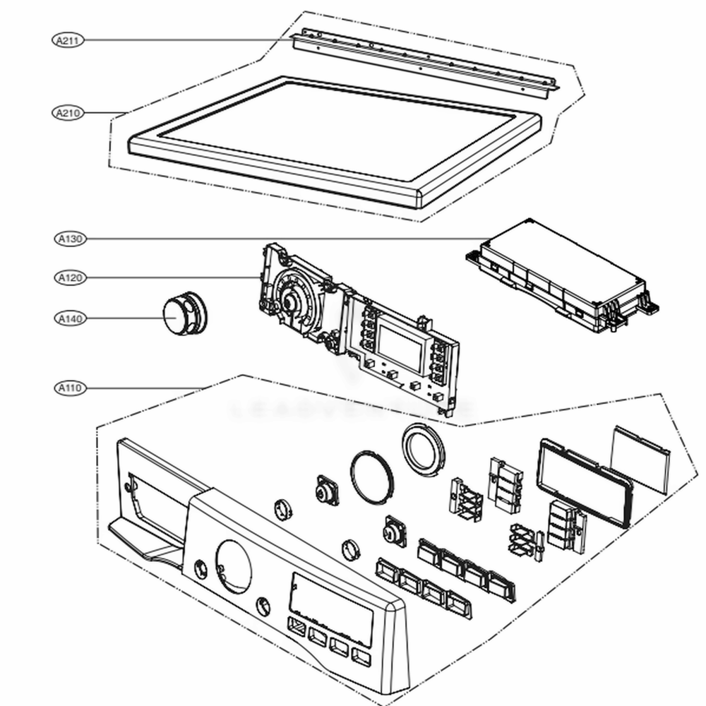 Control Panel And Plate Assembly Diagram and Parts List for DLEX3570V ASSEEUS LG Washer Dryer Combo