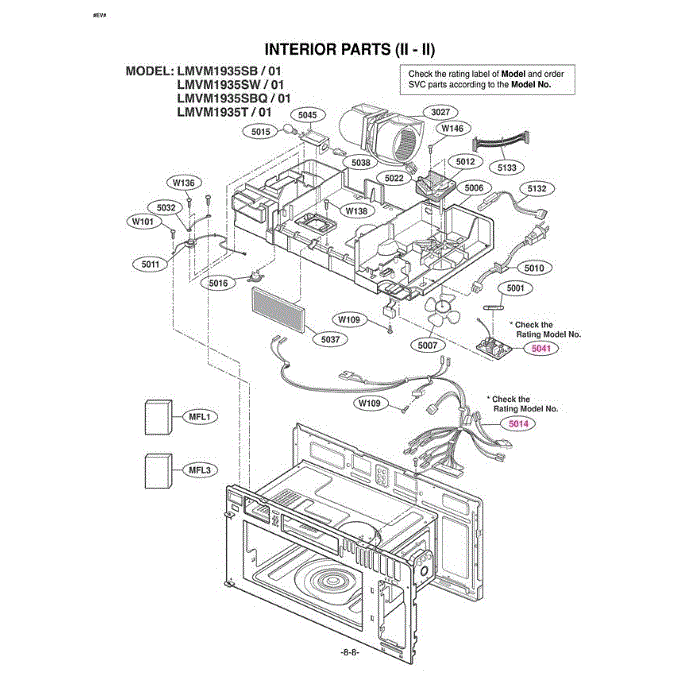 Section 3 Diagram and Parts List for LMVM1935SB AB1ELGA LG Microwave Oven Combo