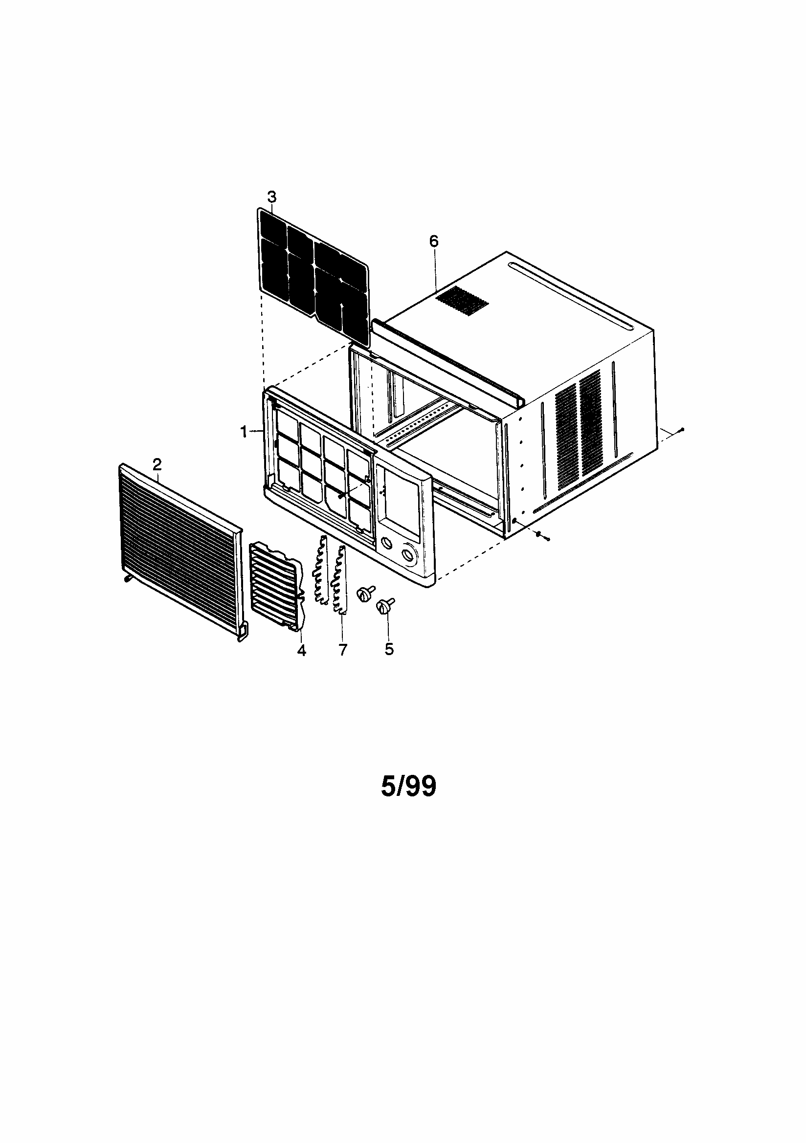 Cabinet And Front Grille Diagram and Parts List for 58079184890  Kenmore Air Conditioner