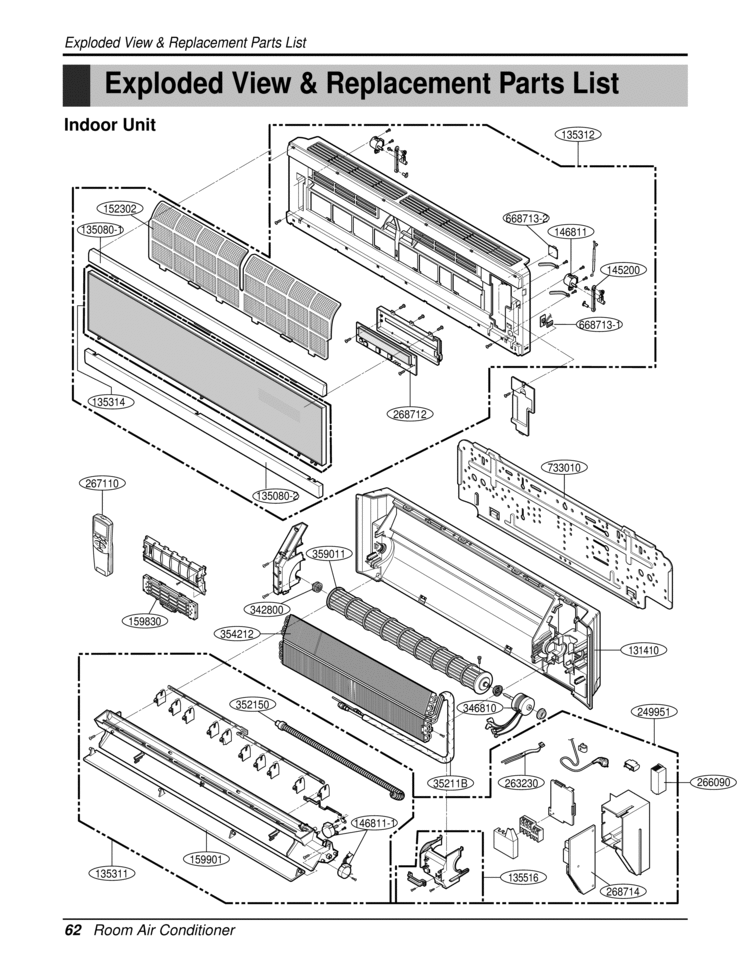 Room Air Conditioner Exploded View & Replacement Diagram and Parts List for LA141CP  LG Air Conditioner