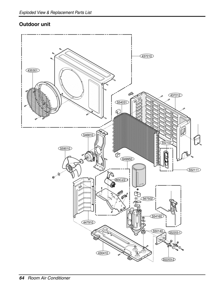 Room Air Conditioner Exploded View & Replacement Diagram and Parts List for LA141CP  LG Air Conditioner