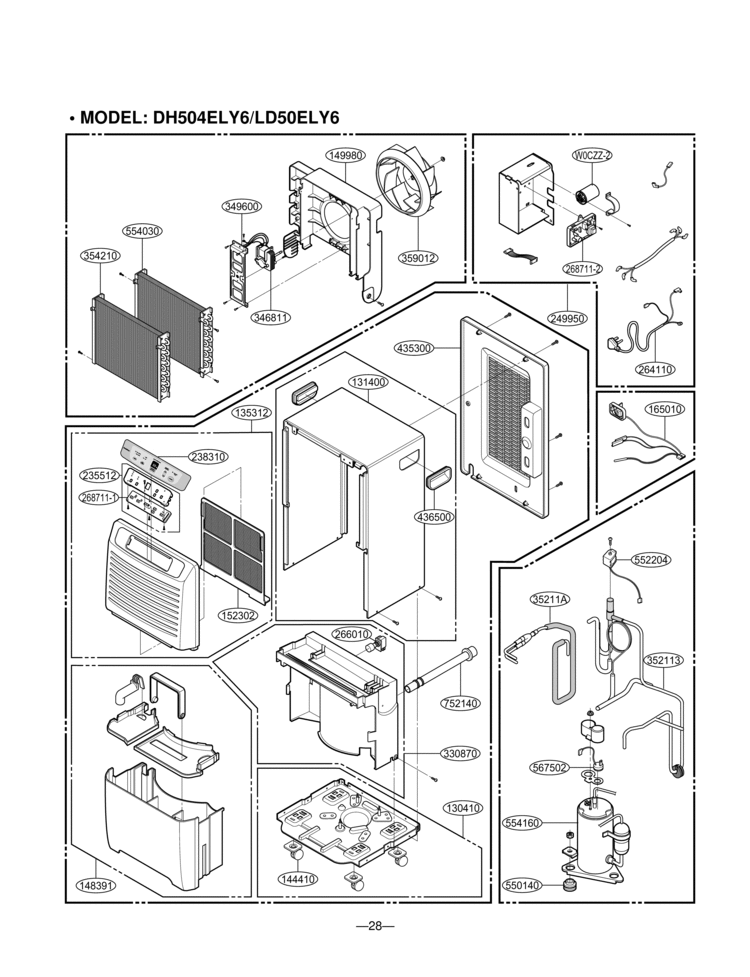 Dehumidifier Exploded View 1 Diagram and Parts List for DH504ELY6  LG Dehumidifier