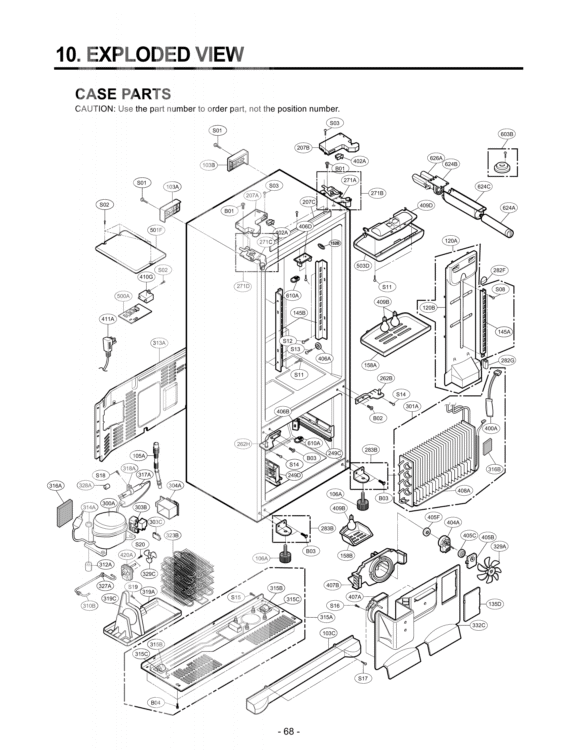 CASE PARTS EXPLODED VIEW Diagram and Parts List for LFX25960SW ASWCLGA LG Refrigerator