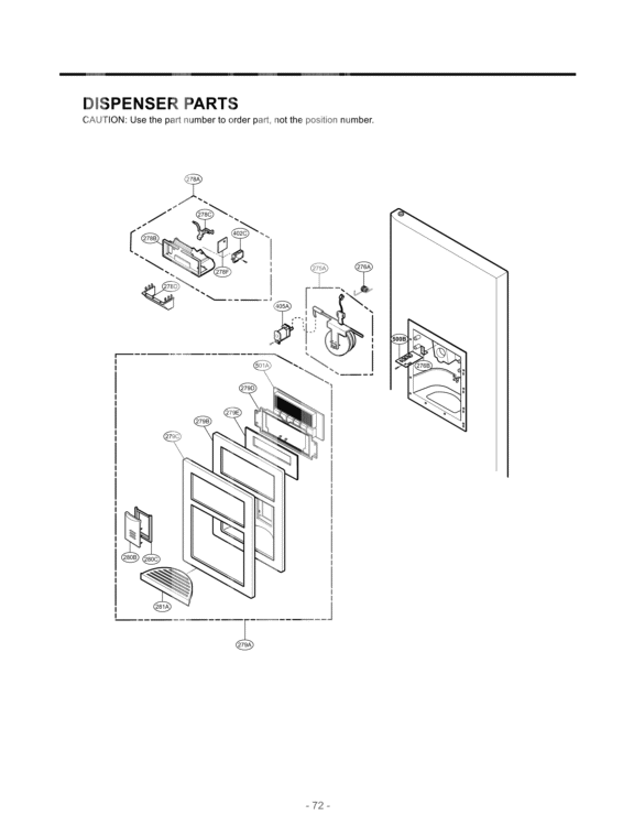 DISPENSER PARTS Diagram and Parts List for LFX25960ST GR-L258SSKA LG Refrigerator