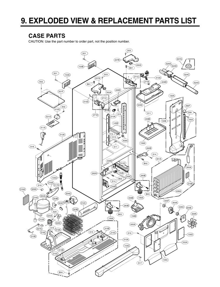 CASE PARTS   EXPLODED VIEW & REPLACEMENT PARTS Diagram and Parts List for LFD25860SW  LG Refrigerator