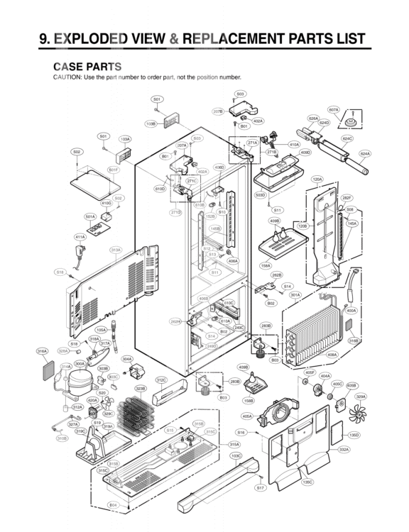 CASE PARTS   EXPLODED VIEW & REPLACEMENT PARTS LIST Diagram and Parts List for LFD25860ST ASTCLGA LG Refrigerator