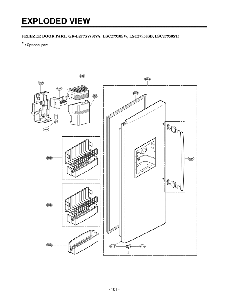 FREEZER DOOR PART      EXPLODED VIEW Diagram and Parts List for LSC27950ST  LG Refrigerator