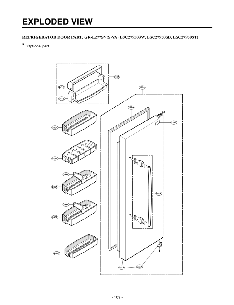 REFRIGERATOR DOOR PART      EXPLODED VIEW Diagram and Parts List for LSC27950ST  LG Refrigerator