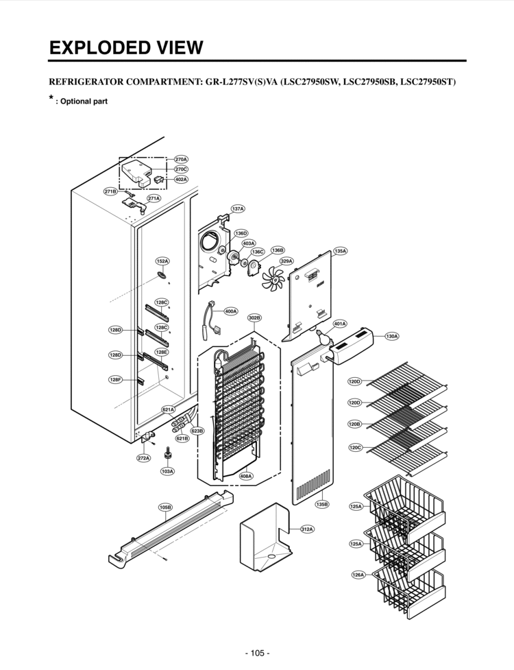 REFRIGERATOR COMPARTMENT      EXPLODED VIEW Diagram and Parts List for LSC27950ST  LG Refrigerator