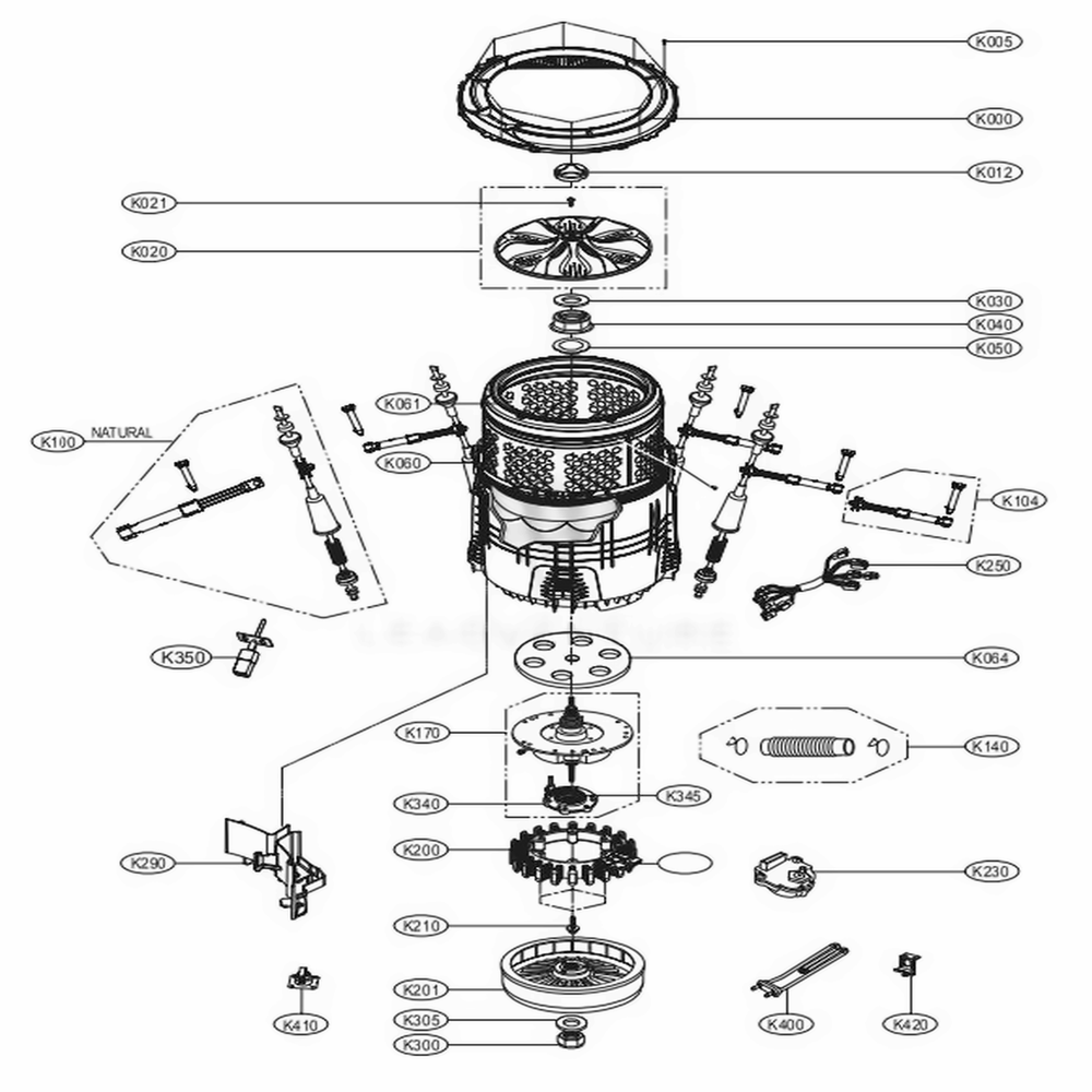 Tub Assembly Diagram and Parts List for 1000018923 ASSEEUS LG Dryer