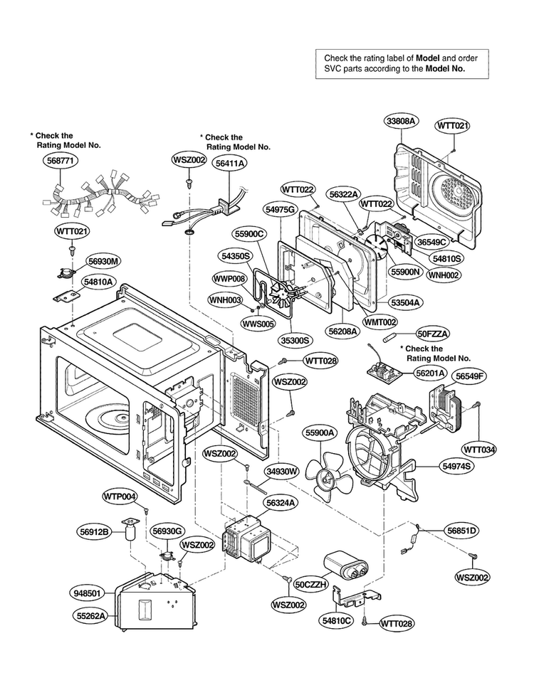 Interior Parts Diagram and Parts List for LMH1017CVST01  LG Microwave
