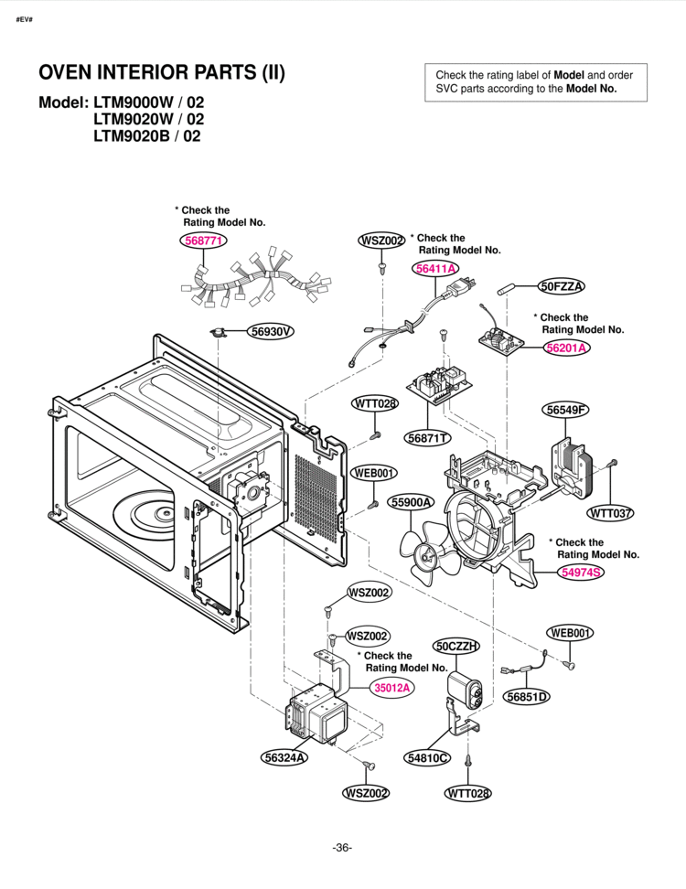 OVEN INTERIOR PARTS II Diagram and Parts List for LTM9000W LTM9000W/01 LG Microwave