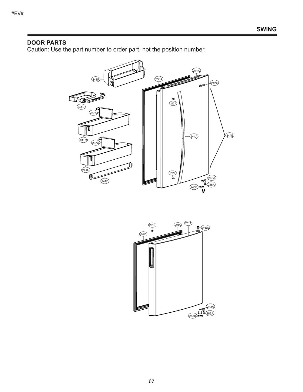 Door Parts Diagram and Parts List for GM-B249QQFL ASWCNA2 LG Refrigerator