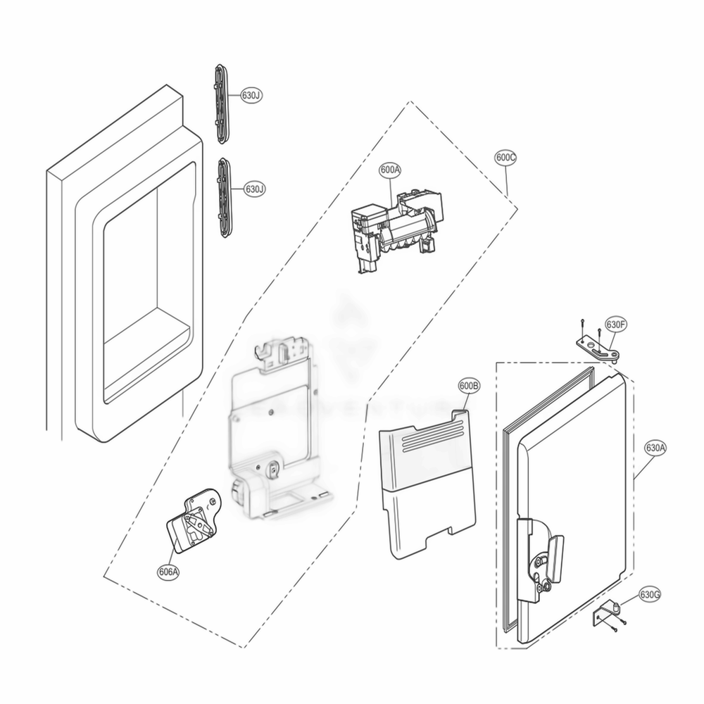 Ice Maker And Ice Bin Parts Diagram and Parts List for 74145 ASTCSE0 LG Refrigerator