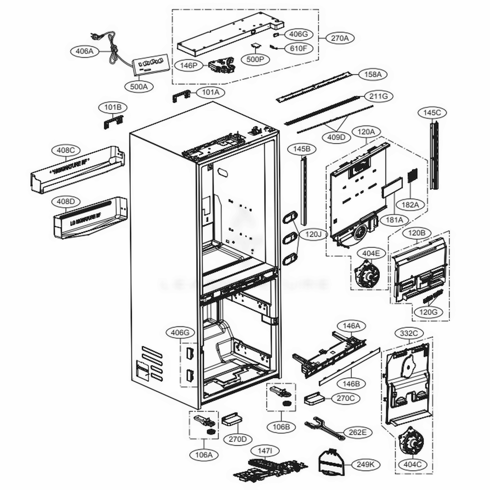 Case Part Diagram and Parts List for URETC1408N AGRCNA0 LG Refrigerator