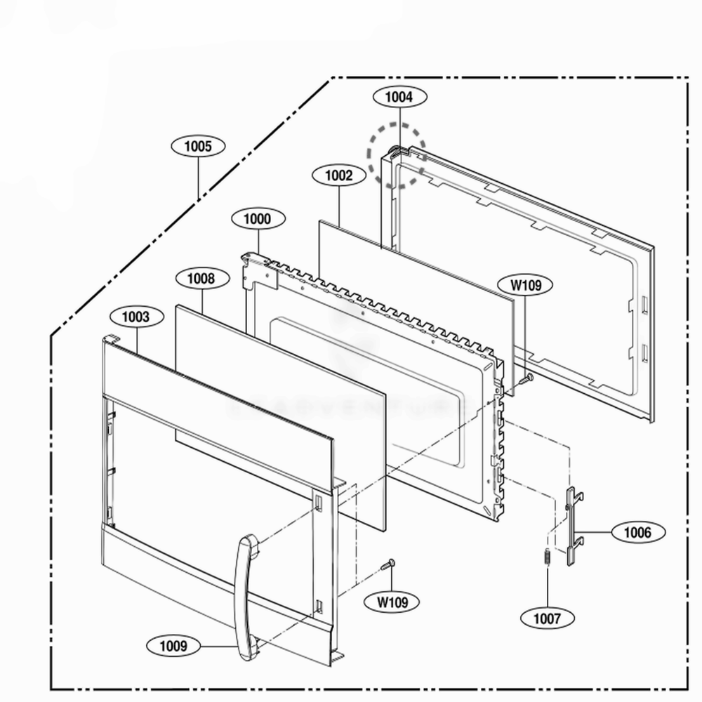 Door Parts Diagram and Parts List for 80032 CWHESEA LG Range