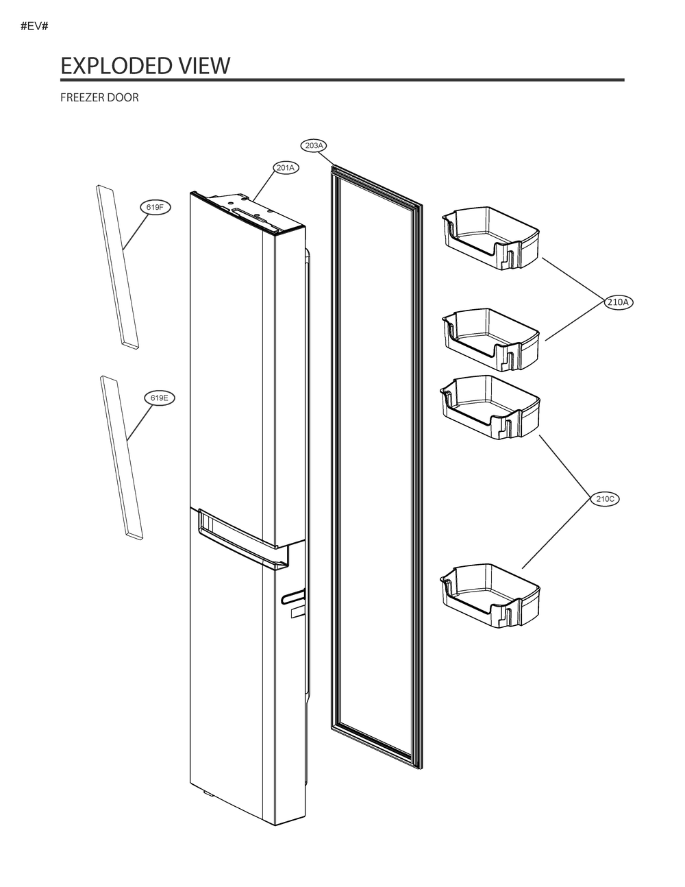 Freezer Door Diagram and Parts List for GM-Q277SLRL APZCNA0 LG Refrigerator