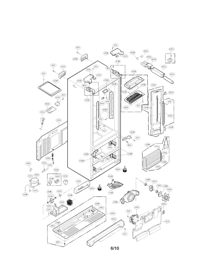 Case Parts Diagram and Parts List for LMX25984ST 00 LG Refrigerator
