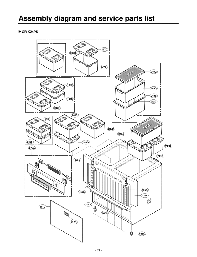 Assembly diagram and service parts list Diagram and Parts List for GR-K24PS  LG Refrigerator