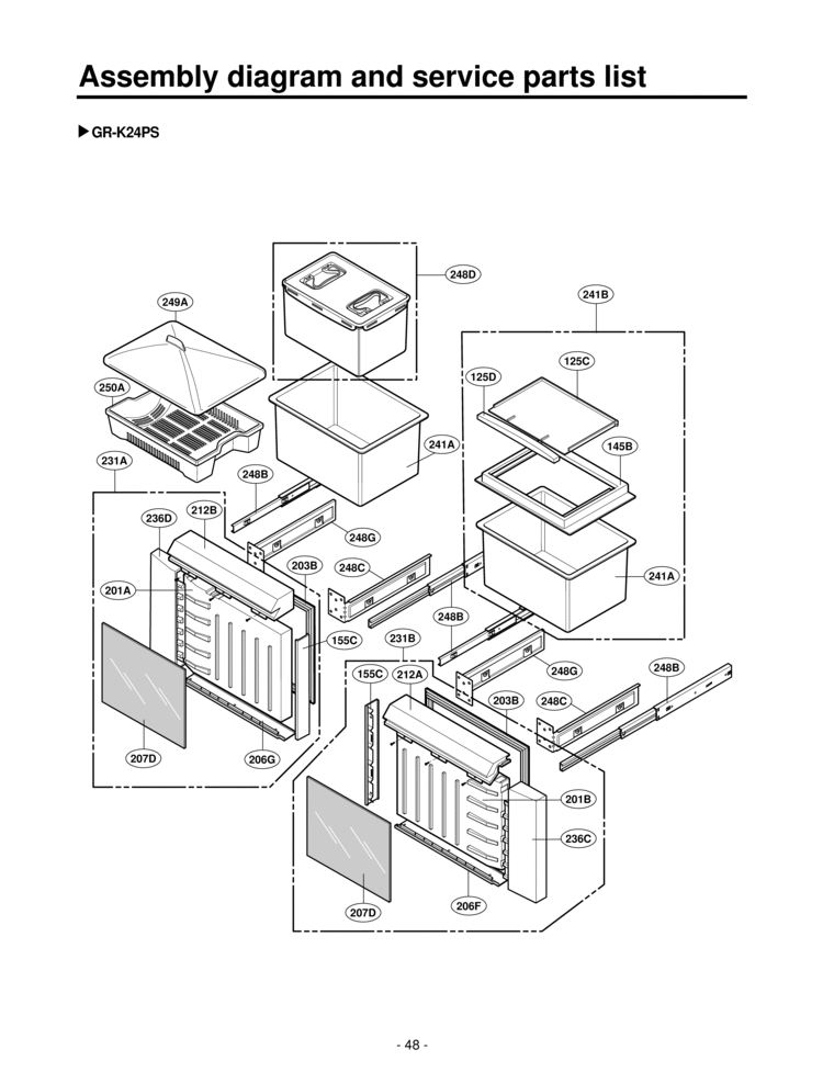 Assembly diagram and service parts list Diagram and Parts List for GR-K24PS  LG Refrigerator