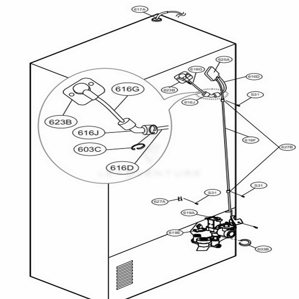 Valve And Water Tube Parts Diagram and Parts List for 71054 ABICSE3 LG Refrigerator
