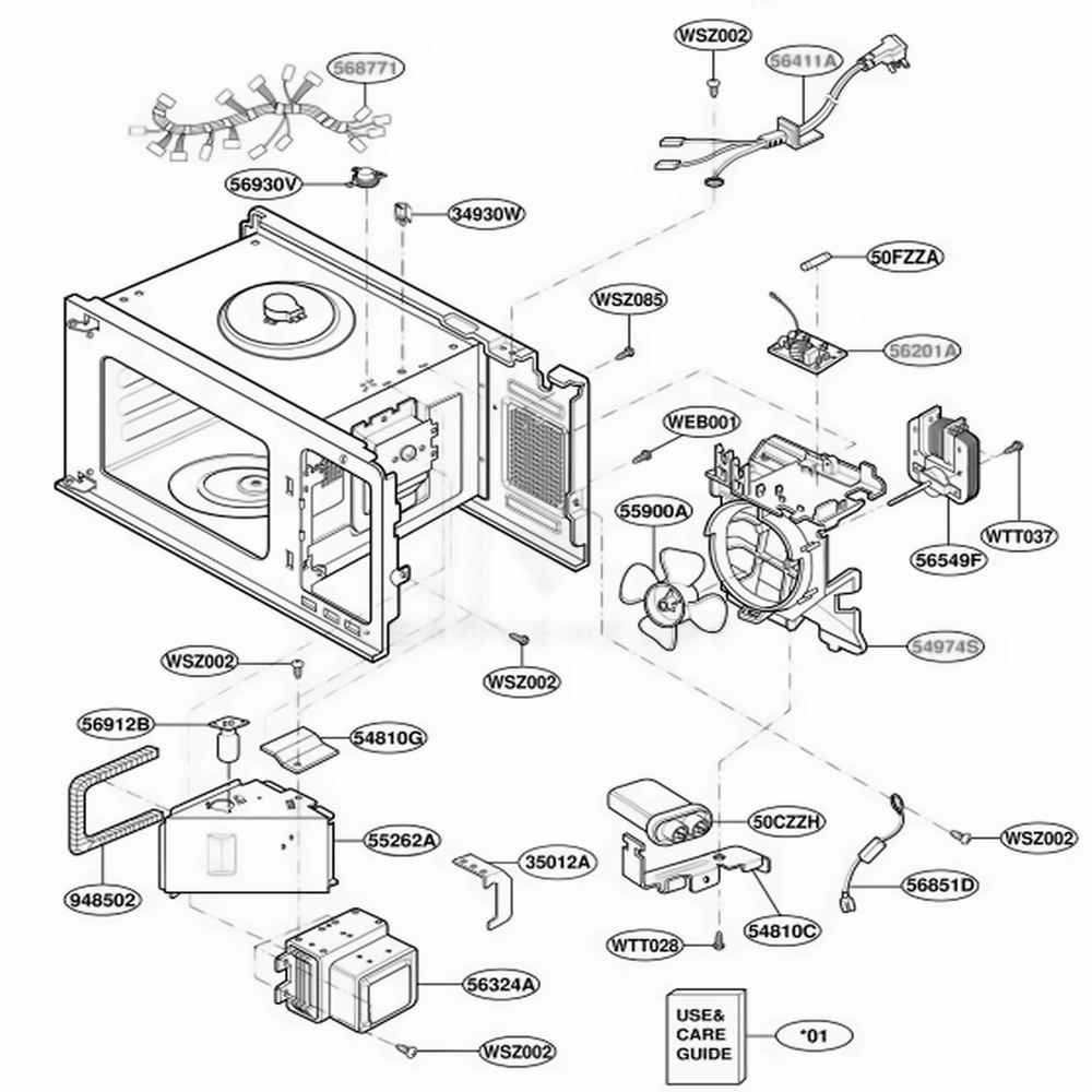Interior Parts 2 Diagram and Parts List for JES1855PWH CW1EGEU LG Wall Oven