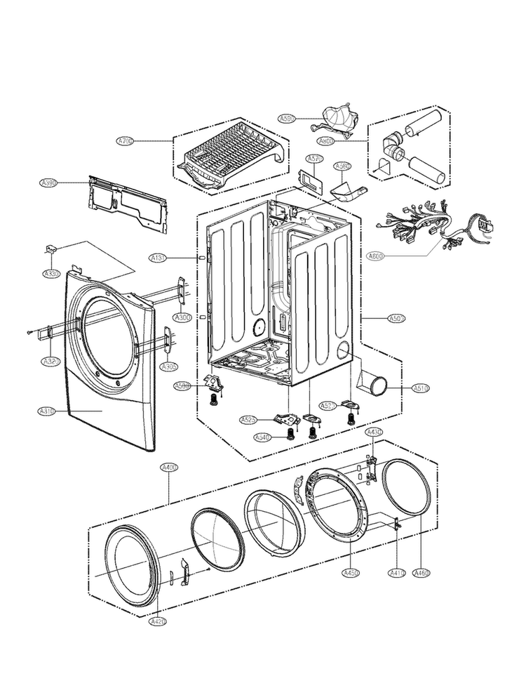 Cabinet And Door Assy Diagram and Parts List for DLEX8377N  LG Dryer