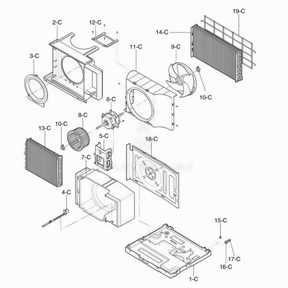 Air Handling And Cycle Parts Diagram and Parts List for 580 AWYCSRU LG Air Conditioner
