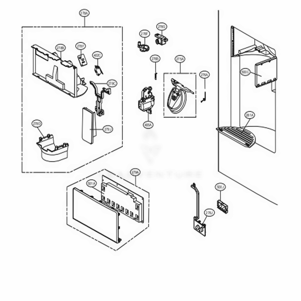 Dispenser Parts Diagram and Parts List for 71052 ASWCSE4 LG Refrigerator