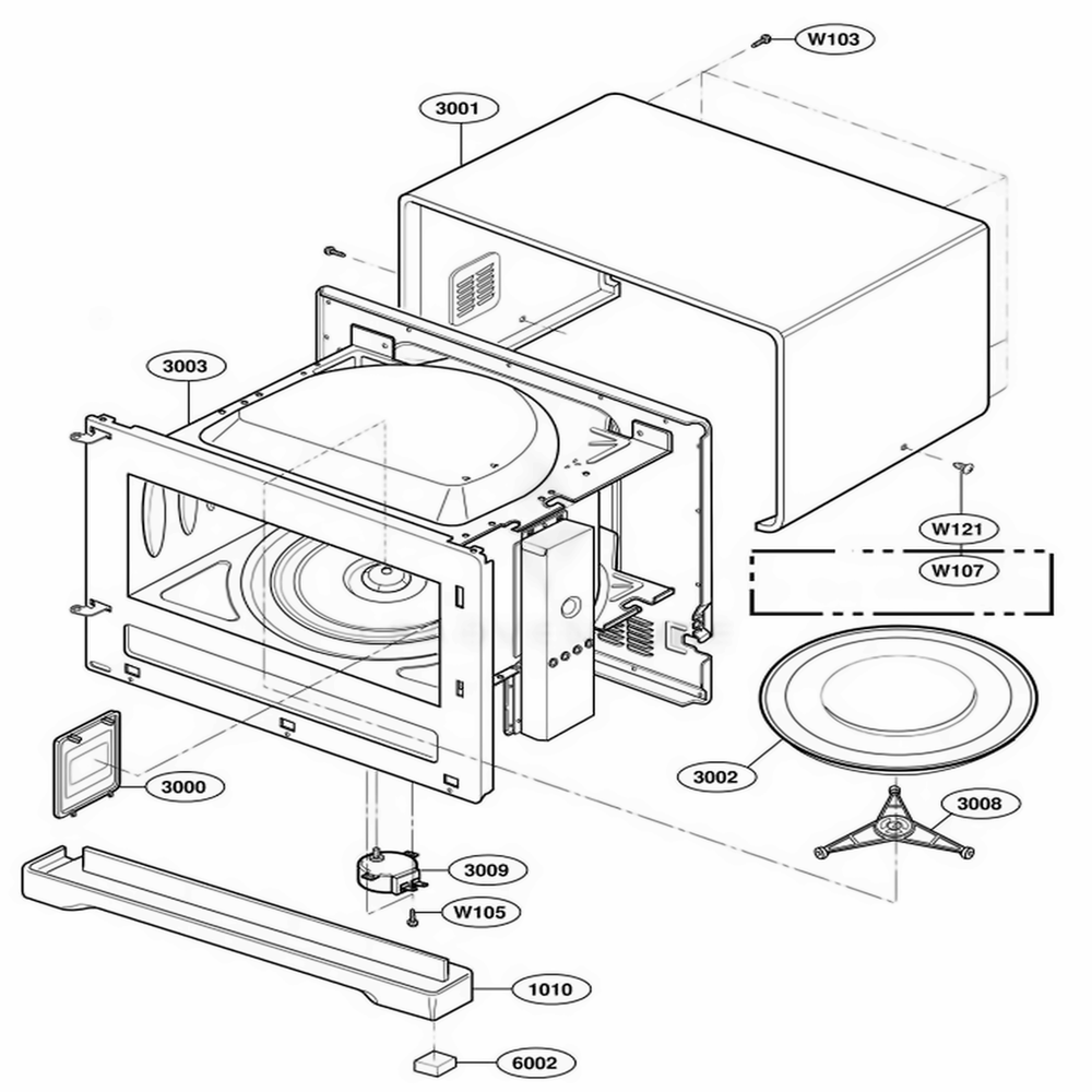 Oven Cavity Parts Diagram and Parts List for 62365 ASLESEA LG Range