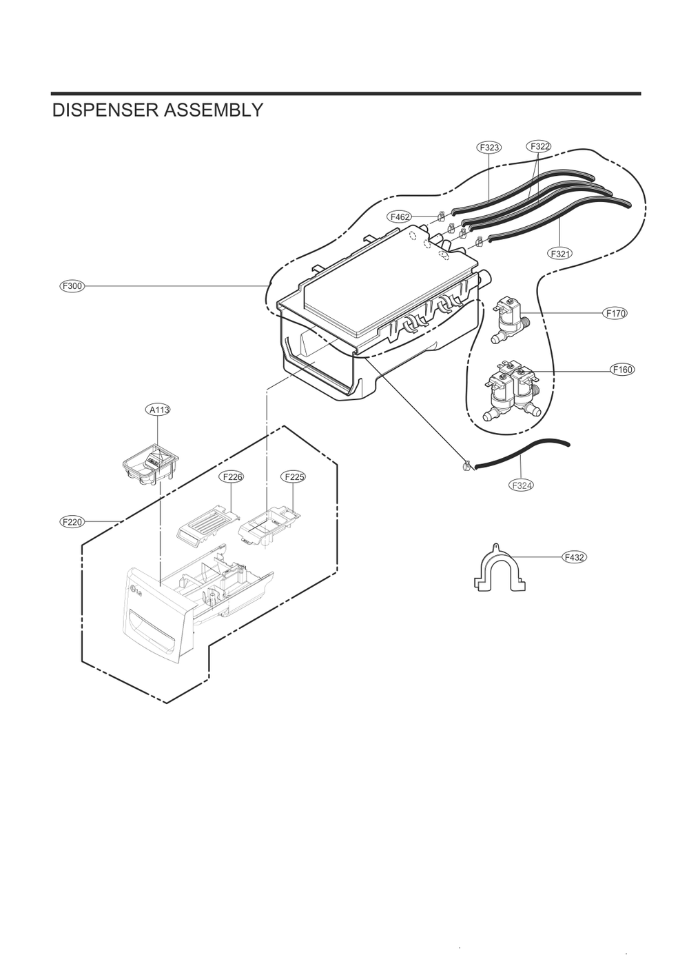 Dispenser Assembly Diagram and Parts List for WM4200HBA ABLEVUS LG Washer