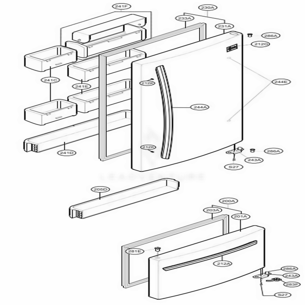 Door Parts Diagram and Parts List for LBC22520ST AST2LGG LG Refrigerator