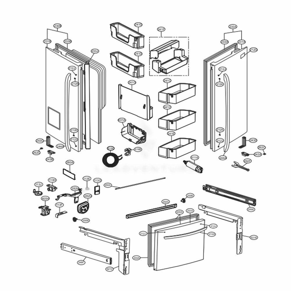 Door Parts Diagram and Parts List for 71033 ASTCSE1 LG Refrigerator