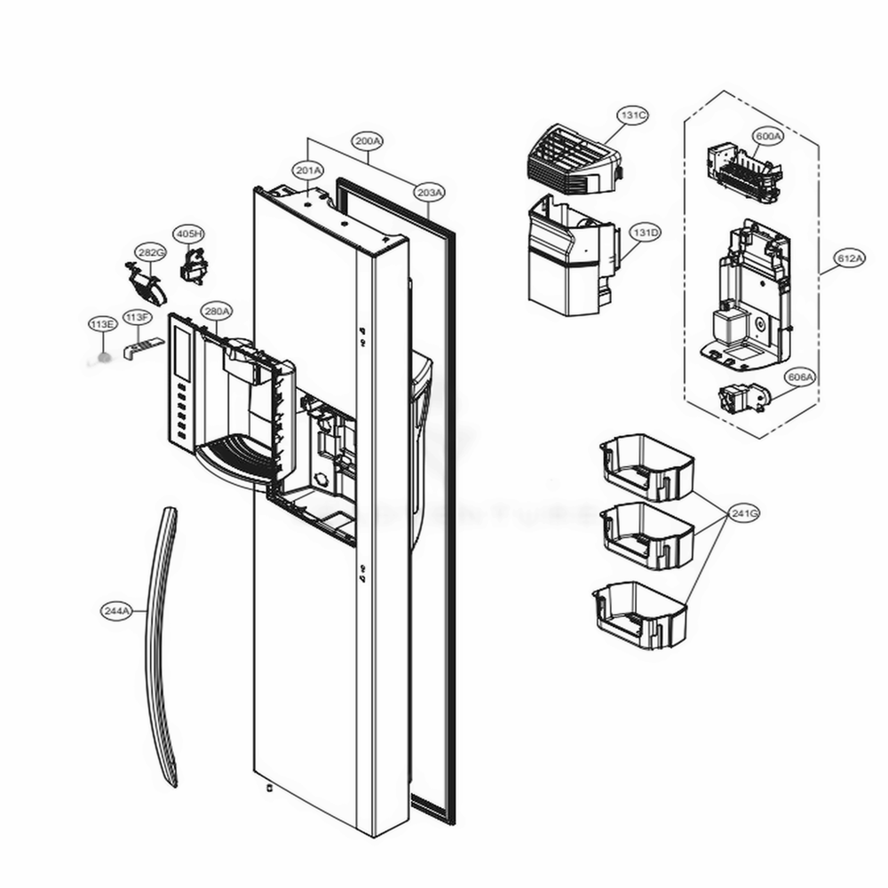 Freezer Door Diagram and Parts List for LSXS26326B AWBCNA1 LG Refrigerator